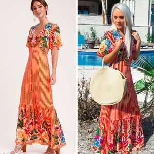 LULU'S Roam The Riviera Button Up Maxi Dress Size XL NWT